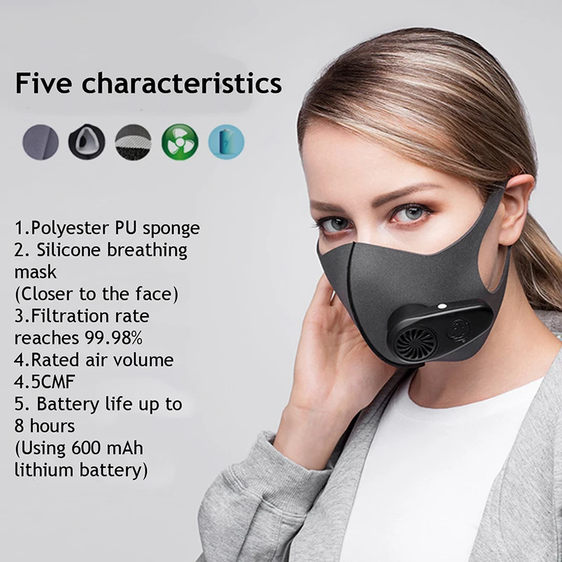 

Smart Electric Face Mask Air Purifying Anti PM2.5 Dust Pollution Fresh Air Supply