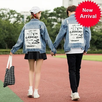 

Graffiti letter Women's BF denim jacket coat loose parkas