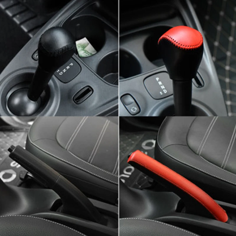Auto Gear Shift Lever Leather Sleeve Parking Brake Protective Cover For Smart 453 Fortwo Forfour Car Decoration Accessories