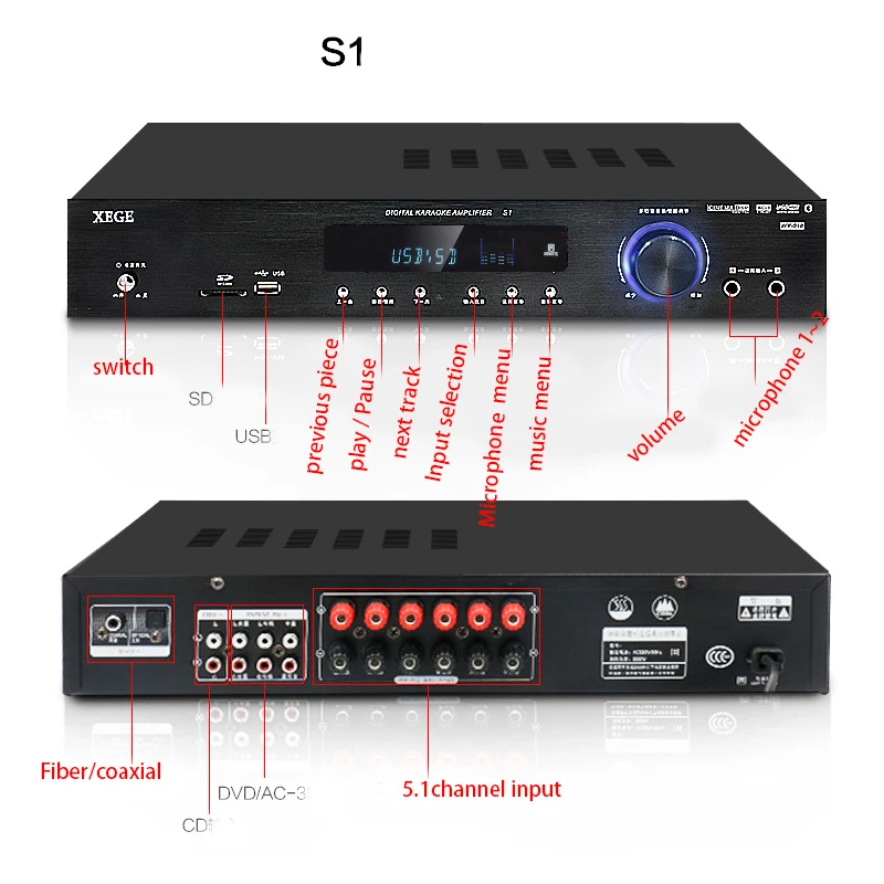 KYYSLB 500 Вт/650 Вт 220 В AV-408 Bluetooth усилитель 5,1 канальный домашний кинотеатр Высокая Мощность профессиональный цифровой усилитель HIFI