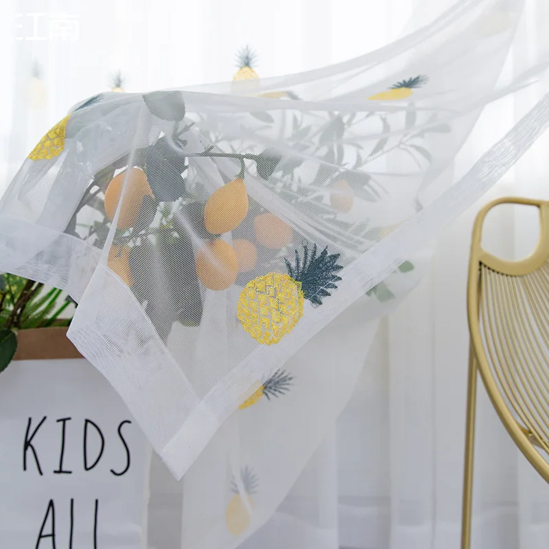 Современная простая вышивка ананаса окна тюль шторы для гостиной спальни прозрачная для детской комнаты готовая Настройка