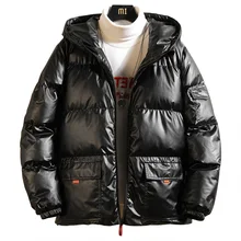 Новинка, зимняя мужская куртка, модная, с капюшоном, свободная, глянцевая, Parker, пальто, толстая, теплая, мужская куртка, высокое качество, большой размер, черная, 5XL