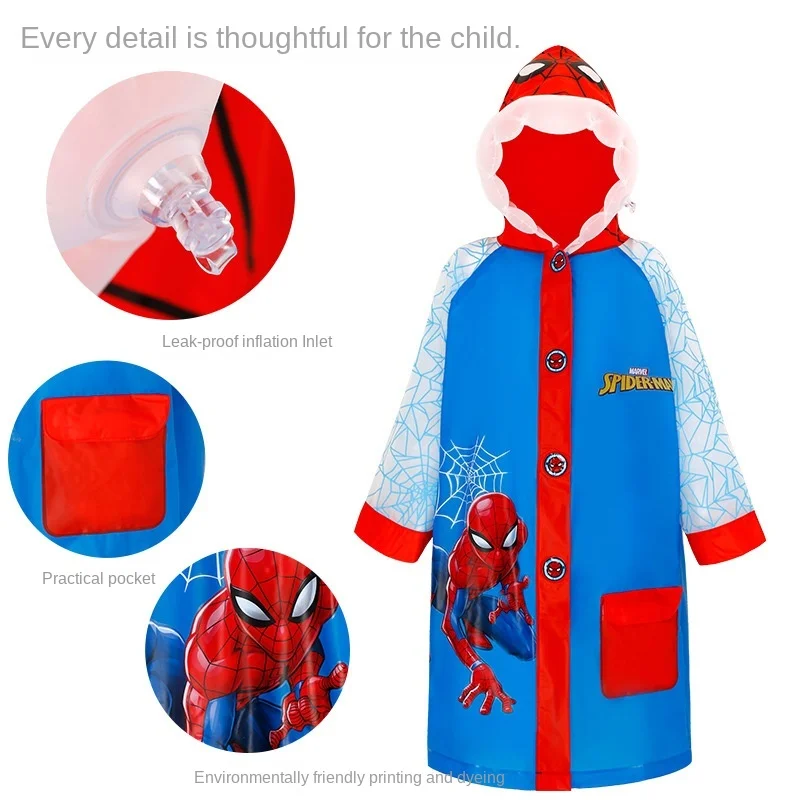 Disney Children Raincoat Schoolbag Inflatable cap Spiderman US Captain Kids Girls Rainproof Poncho Rain gear Boys Baby Rainsuit