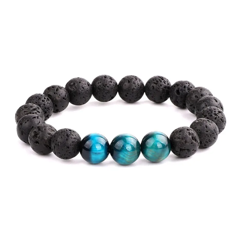 Simple Design 10mm Lava Rock Beads A Grade Natural Tiger Eye Stone Beaded Stretch Bracelet Bangle For Men - Image 6