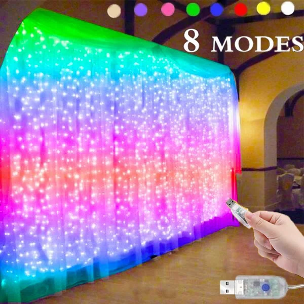 Curtain String Light Led Remote Control 8 Modes for Bedroom Christmas Garland Window Party Wedding Decoraions Festival