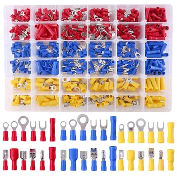 

NEW-540Pcs 22-16/16-14/12-10 Gauge Mixed Quick Disconnect Electrical Insulated Butt Spade Fork Ring Solderless Crimp Terminals C
