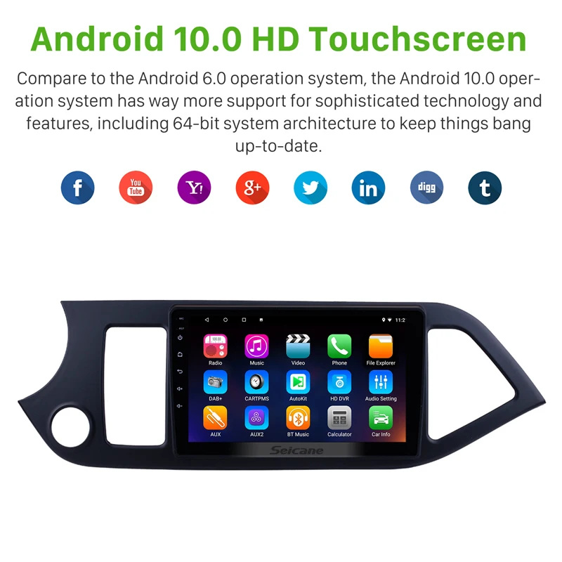 Seicane Android 10 0 4 ядерный Автомобильный GPS навигатор стерео для 2011 2014 KIA PICANTO Morning