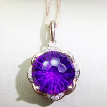 Ювелирные изделия натуральный настоящий Аметист Круглая Подвеска Серебро 925 пробы 5.5ct большой драгоценный камень Q910256