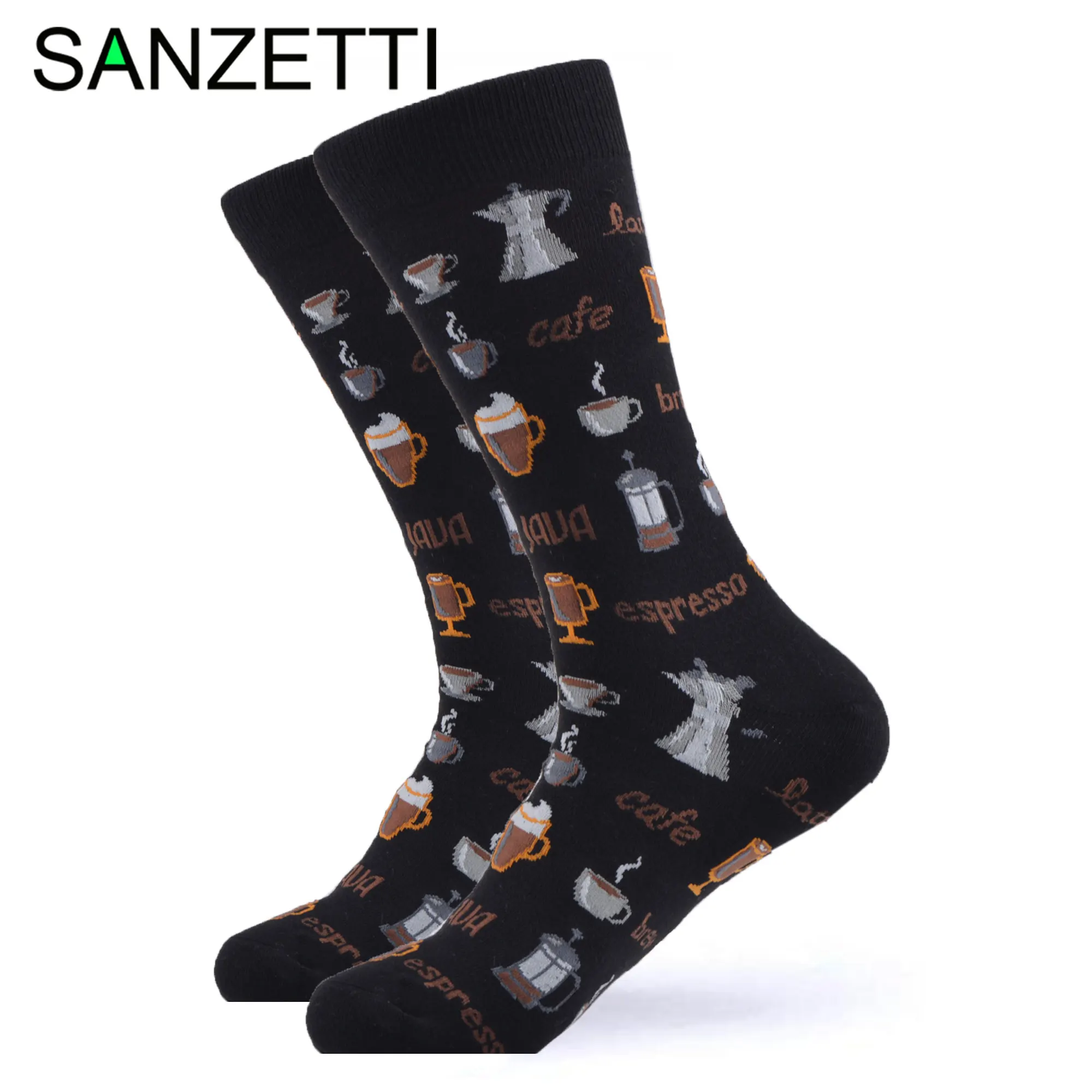 SANZETTI/1 пара счастливых носков, высокое качество, мужские цветные носки из чесаного хлопка для кофе, завтрака, фри, сыра, бекона, подарок к свадебному платью - Цвет: 40216