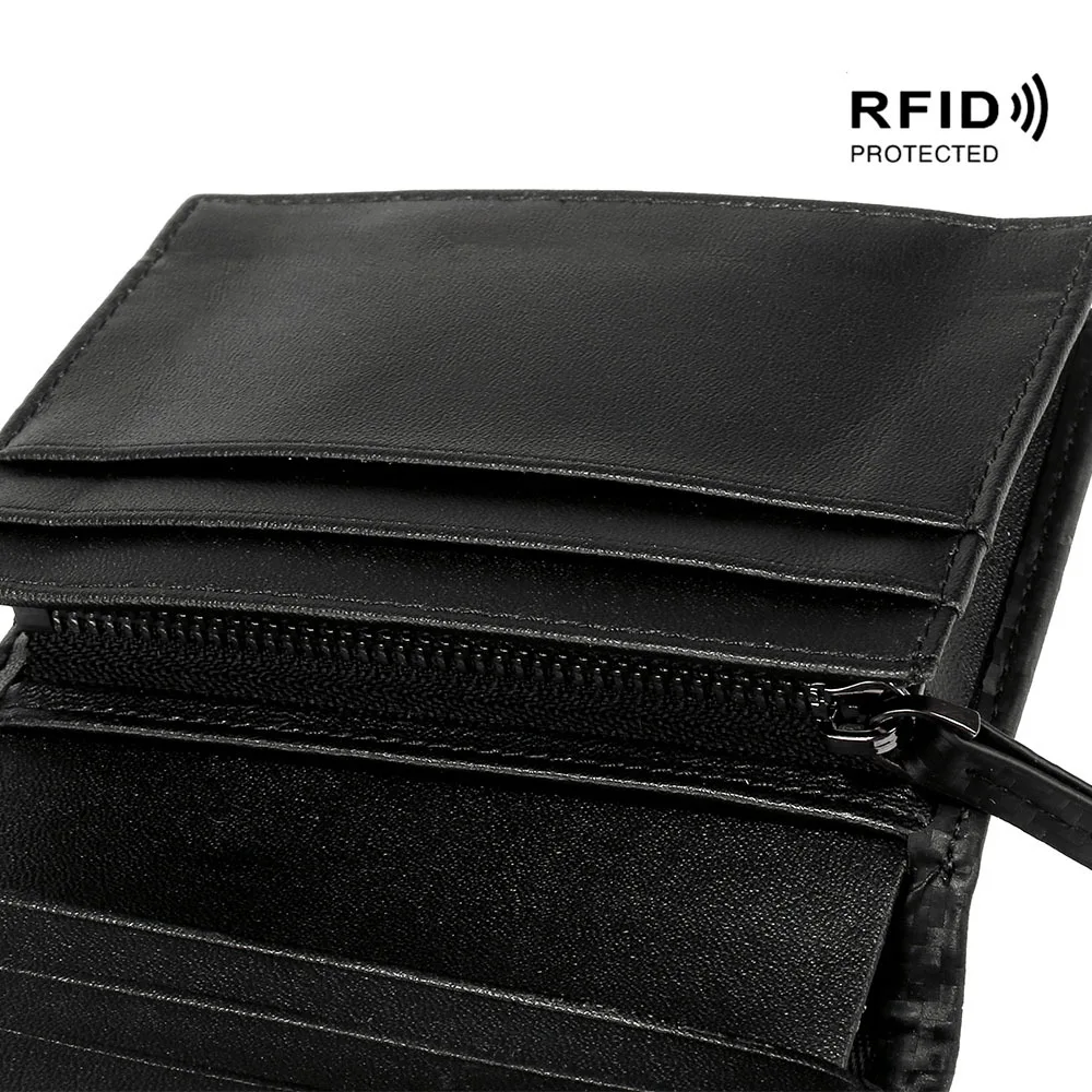 WESTCREEK бренд RFID Блокировка Мужчины Сплит кожа короткий кошелек углеродного волокна Текстура держатель для карт дорожные кошельки