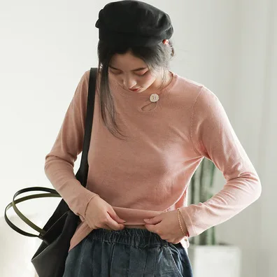 Осенняя футболка женские модные вязаные пуловеры 2019 новые топы с круглым вырезом