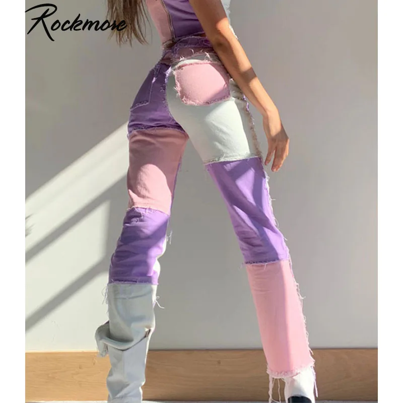 Rockmore Colorful Patchwork Straight Pants For Women Vintage Wide Leg Joggers Pockets Harajuku Korean Cute Trousers High Waisted Rockmore Colorful Patchwork Straight Pants For Women Vintage Wide Leg Joggers Pockets Harajuku Korean Cute Trousers High Waisted