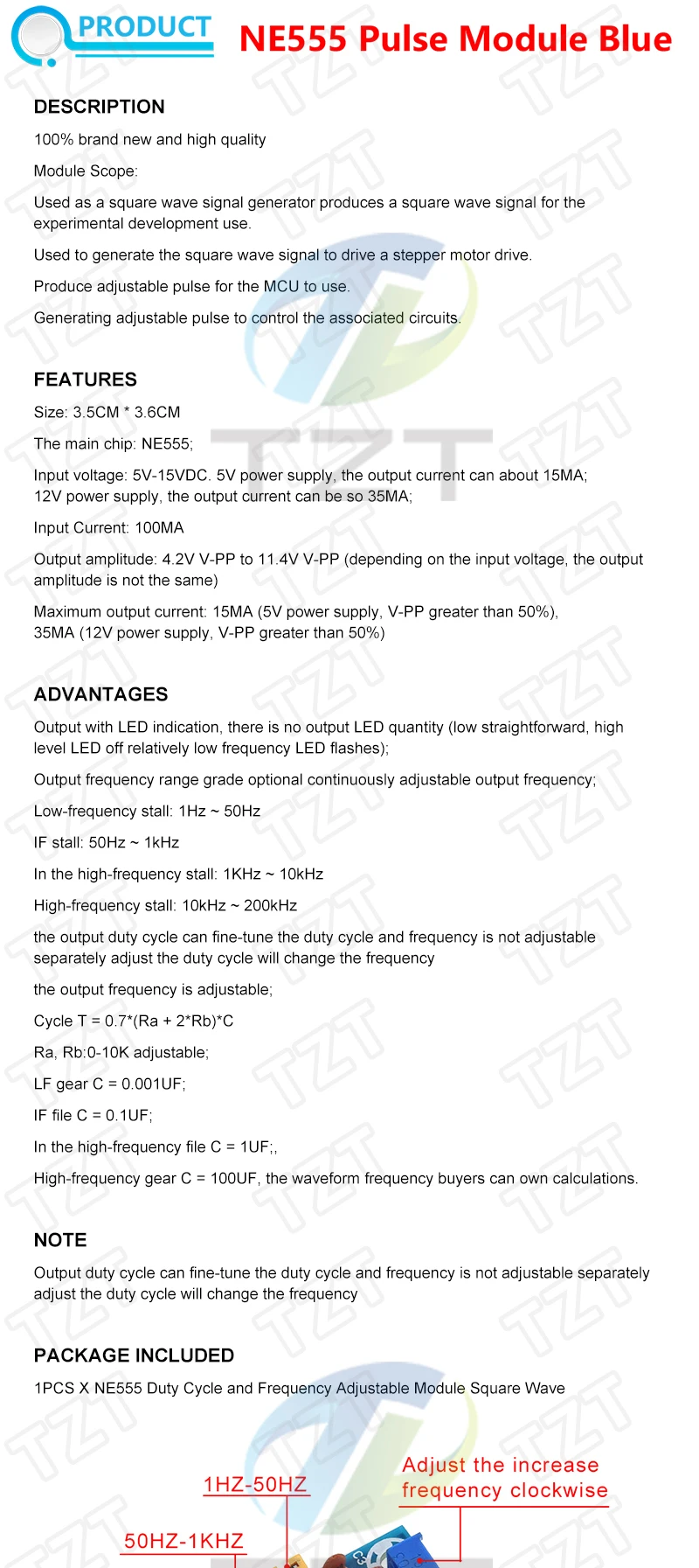 TZT 1/3PCS NE555 Pulsfrequenz Duty Zyklus Rechteck Welle Rechteckige Welle Signal Generator Einstellbare 555 Bord NE555P Modul – Detail 1