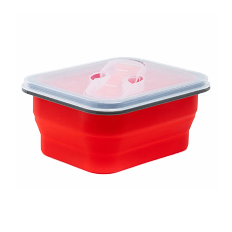 The single students microwave tableware children folding folding box bowl of silicone lunch box - Цвет: Красный