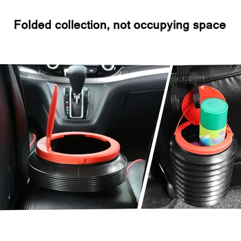 

4L Black Multifunctional Car Round Container Barrel Trash Bin Foldable Storage Bucket Car Trash Can Car Accessories