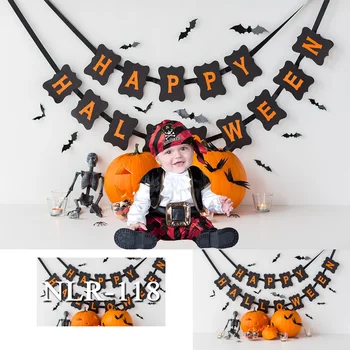 

Photography Background Halloween Horrible Pumpkin White Brick Wall Wooden Floor Decoration Backdrops for Photo Studio