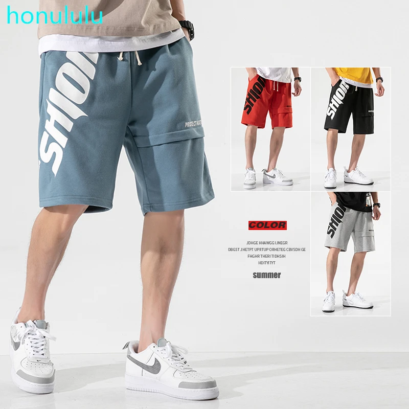 

Printed letter shorts men's summer trend loose straight cropped pants thin outside wear versatile ins sports casual pants