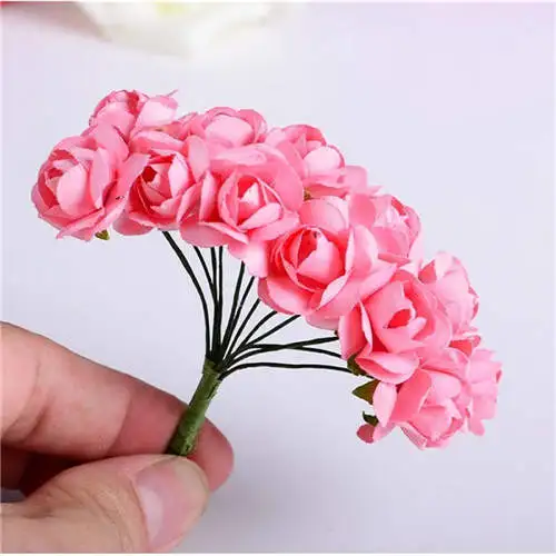 Pink 12 шт/букет, модные свадебные украшения для дома, искусственные бумажные розы, бутон, свадебные украшения - Цвет: Pink