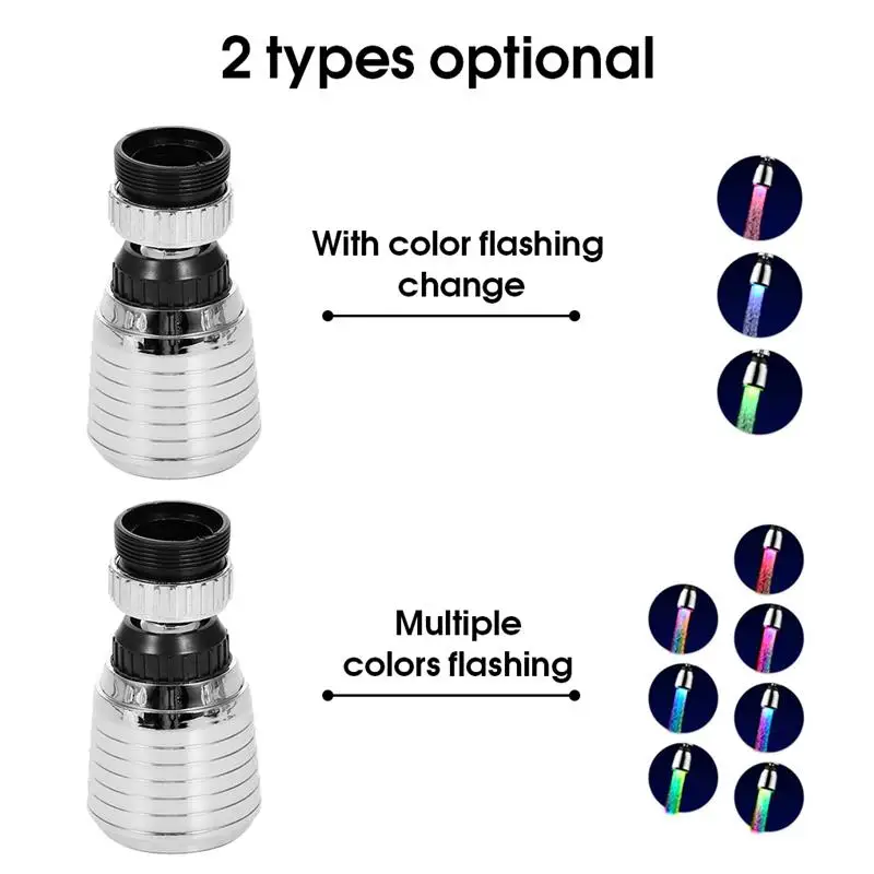 Faucet Light Faucet Sprayer Head LED Lighting Water Faucet RGB Color Changing Tap Shower Head 360 Degree Heat-resistant Sprayer Plastic Replacement Nozzle