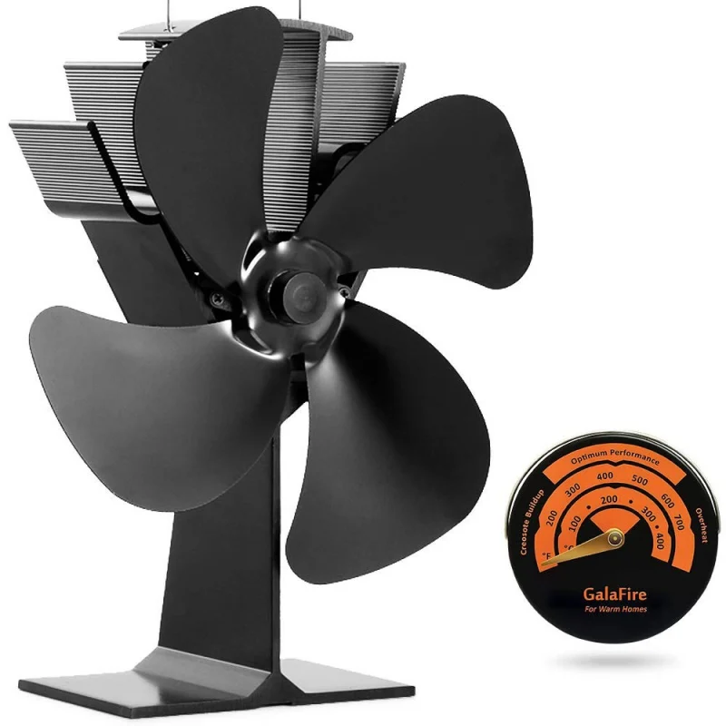 

Black Fireplace 4 Blade Heat Powered Stove Fan komin Log Wood Burner Eco Friendly Quiet Fan Home Efficient Heat Distribution