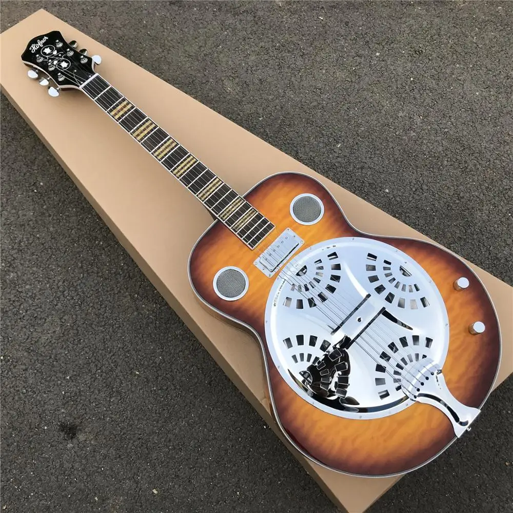 Hofner винтажная клена Sunburst полые тела Электрогитара металлический Топ Мини