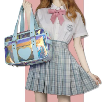

Women Tote Bag 2020 Fashion Laser Heart Pattern Uniform Bag Single And Double Shoulder Portable Crossbody Female Shoulder Bag