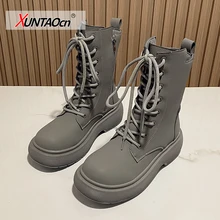 

Women Boots Lace-up Platform Non-Slip PU Leather Ankle Boots Ladies Fashion Outdoor Short Boot Shoes Women's Footwear Autumn New