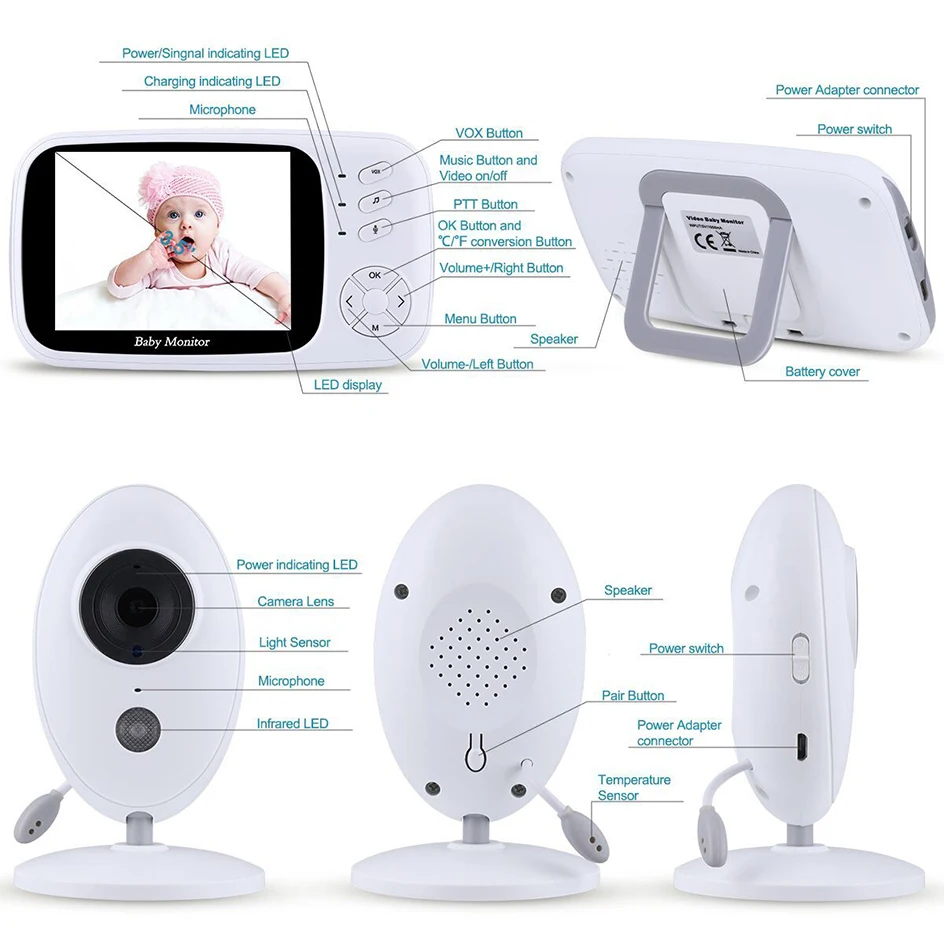 Cyfrowy niania elektroniczna Baby monitor 3.5 Cal elektronicznych Baba bezprzewodowy niania wideo Audio muzyka dla dzieci pomiar podczas snu z kamerą czujnik temperatury Cyfrowy niania elektroniczna Baby monitor 3.5 Cal elektronicznych Baba bezprzewodowy niania wideo Audio muzyka dla dzieci pomiar podczas snu z kamerą czujnik temperatury