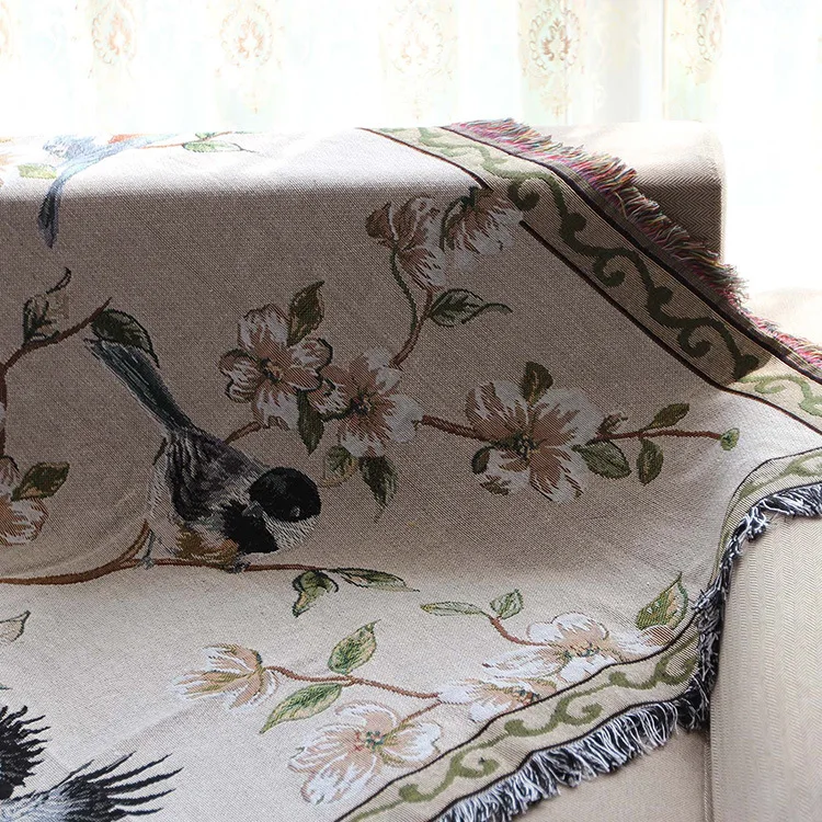 Нескользящее стеганое одеяло с цветами и птицами, американский плед, декоративное одеяло для дивана, одеяло для досуга
