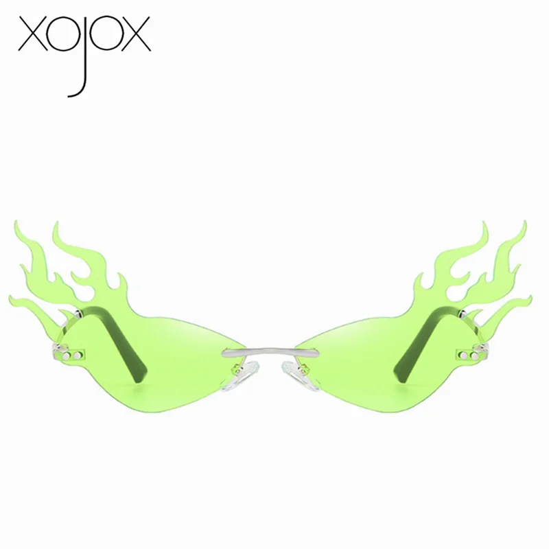 XojoX Vintage Rimless Sunglasses Women Luxury Brand Deisgn Fire Flame Sun Glasses Female Fashion Cat Eye Eyeglasses Shades UV400