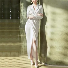 Длинный блейзер, платье для женщин, длинный рукав, подиум, дизайнерское, высокое качество, модное, элегантное, для девушек, высокая улица, платье, костюм, куртка, одежда