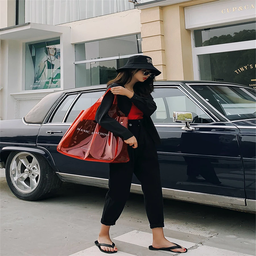 Сахарный цвет большие сумки ПВХ пластиковый прозрачный свежий желе мешок большой одно плечо для женщин сумки