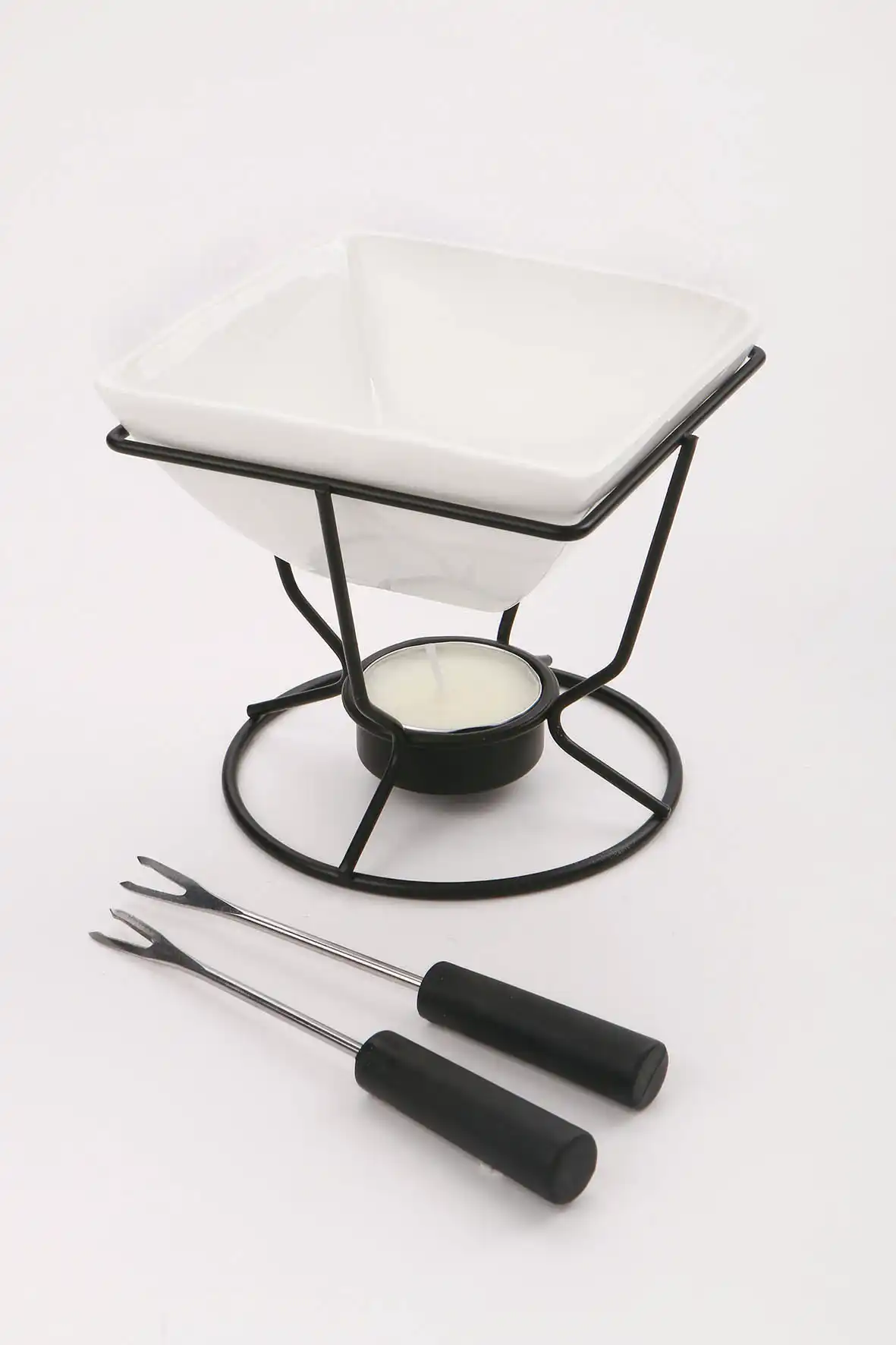 AZHF Fondue Set Multifunctional Mini Cheese Chocolate Fondue with 6 Stainless Steel Forks White Ceramic Chocolate Fondue Pot 22x17x16cm