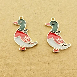 Set of 10 Gold - Plated Enamel Duck Charms (Style 2)
