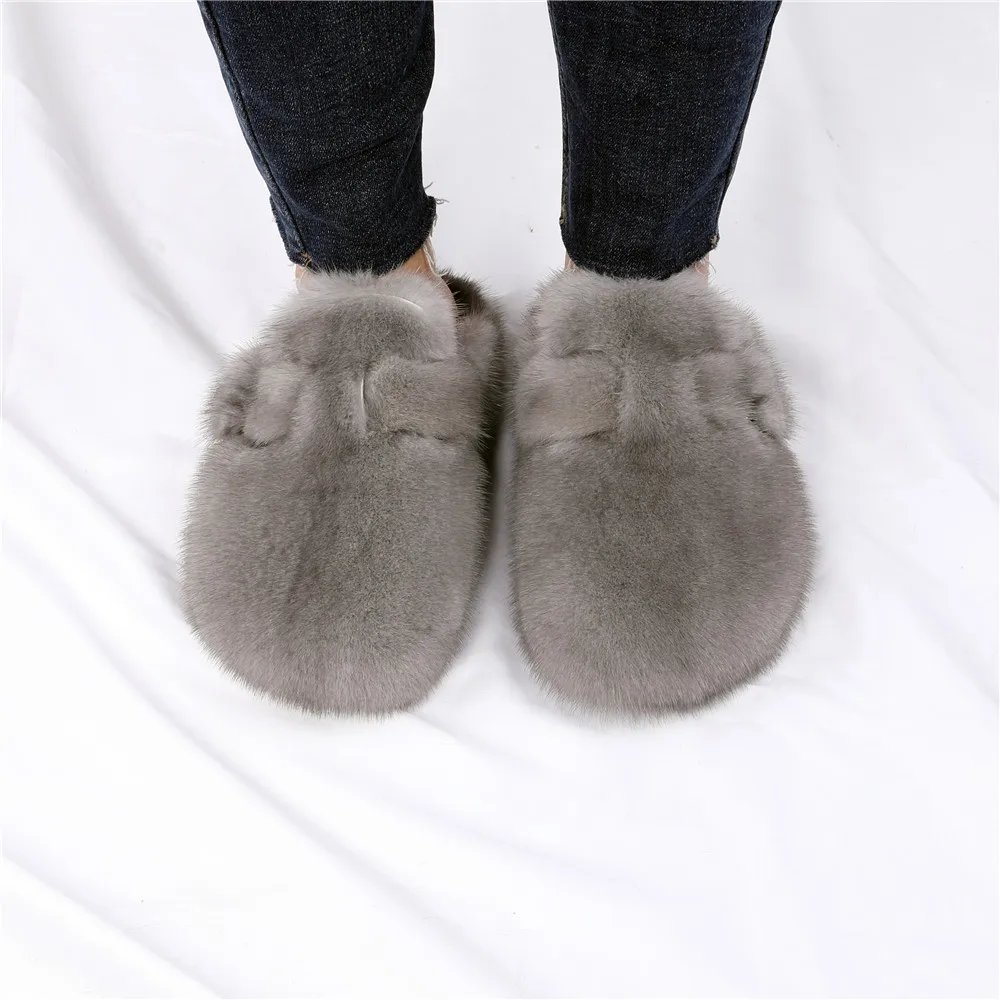Женские шлепанцы с натуральным мехом норки уличные закрытым 2021 | Обувь