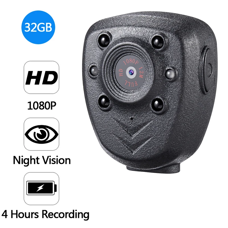 

32G Mini Body Worn Camera Back Clip Design Video Recording Loop One Button Operation Wide Angle HD Micro Camcorder Baby Monitor