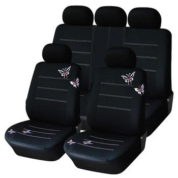 

9pcs Butterfly Embroidered Car Seat Cover Set Universal Black Auto 5 Seats Covers Car Accessories Interior for Girls Woman