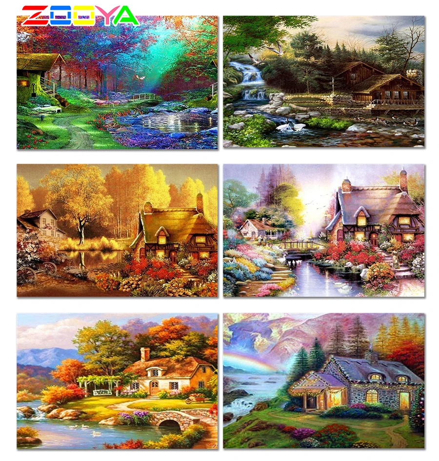 

3D Full Diamond Painting Landscape Diamond Embroidery Painting Beautiful 5D Diamond Mosaic Landscape Cabin Paintings Decor Er053
