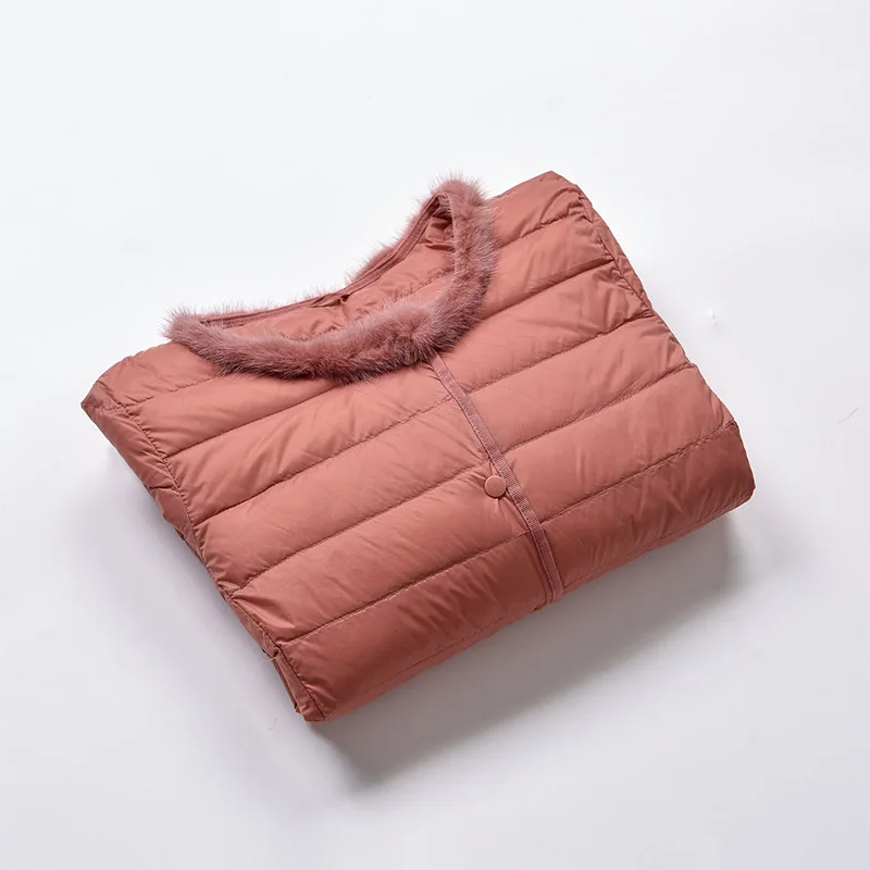

Ultra Light Duck Down Women With Mink Fur Matt Fabric Lightweight Coat Warm Female Windbreaker Parka Women's Down Jackets