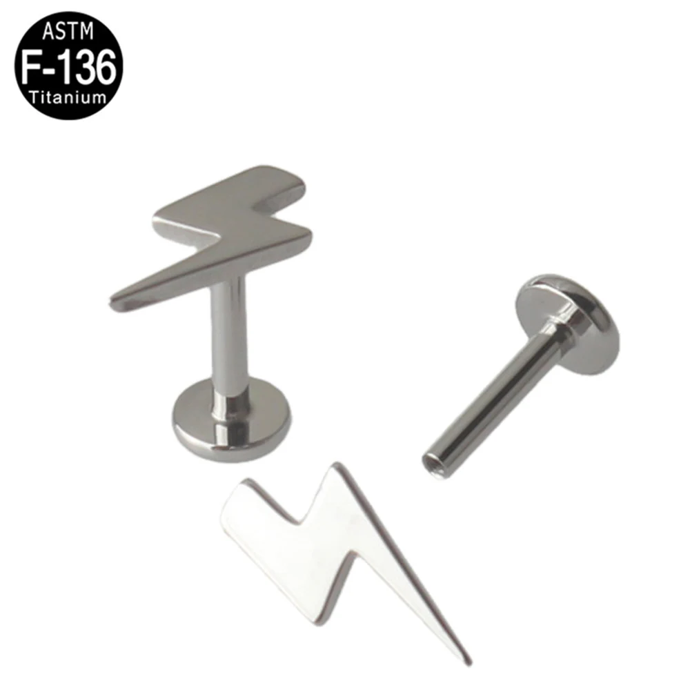 2Pcs G23 Titanium Labret lightning Barbell Labret Lip Ring Ear Cartilage Tragus Helix Earrings Piercing Body Jewelry 16G