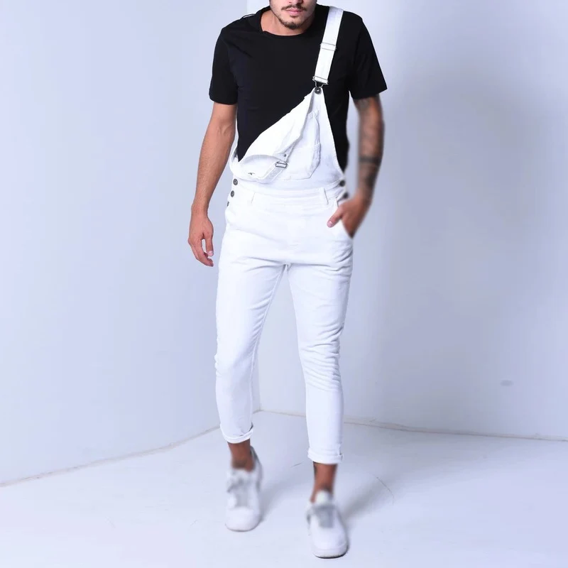

New Arrival Men Denim Trousers Popular Overalls Adjustable Solid Color Men Playsuits Adjustable Shoulder Strap