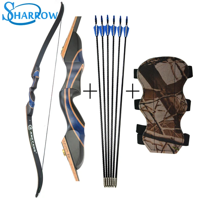  US $91.64 56inch Archery Recurve Tranditional LongBow With Guard 6pcs 31inch Fiberglass Arrow 