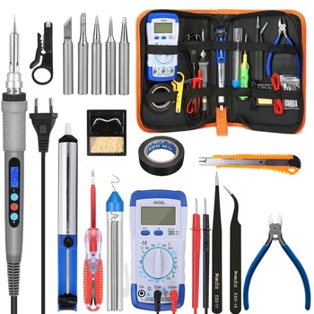 

110V 220V 60W Adjustable Temperature Electric Soldering Iron Kit Multimeter Desoldeirng Pump Plier Welding Repair Tool EU Plug