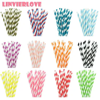 

LINVIERLOVE 25Pcs Rainbow Stripe Paper Drinking Straws For Wedding Birthday Disposable Straws Festival Party Decor Suppplies