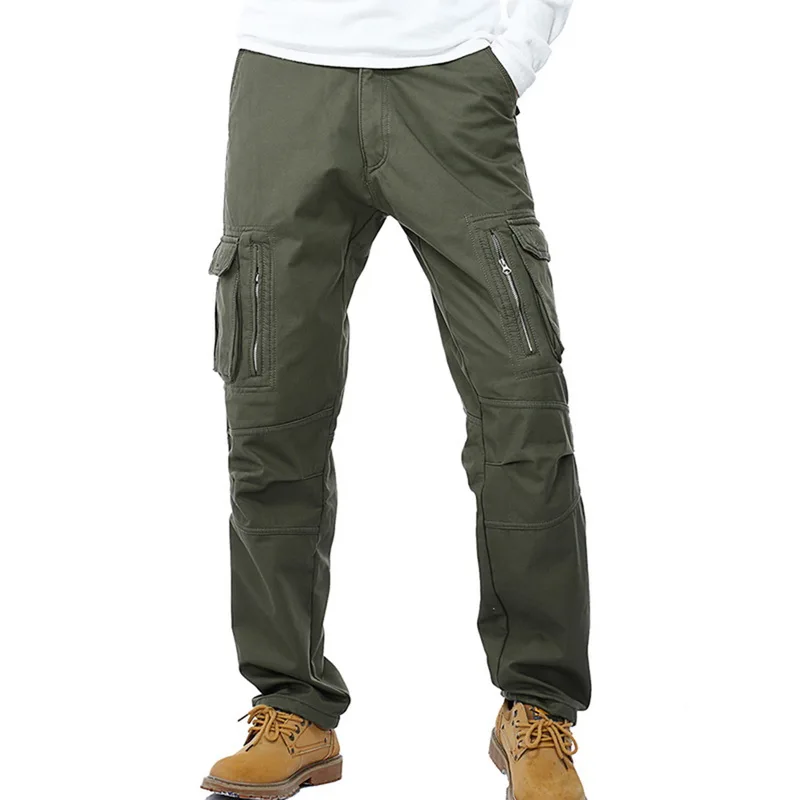 HEFLASHOR размера плюс мужские брюки карго зимние толстые теплые штаны Полная длина мульти карман повседневные военные мешковатые тактические брюки