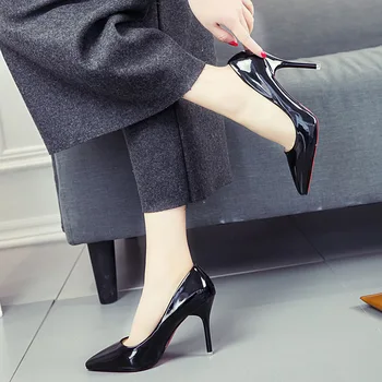 

NEW 9CM PUMPS pointed high-heeled shoes with shallow mouth women's shoes patent leather wild ladies professional work shoes