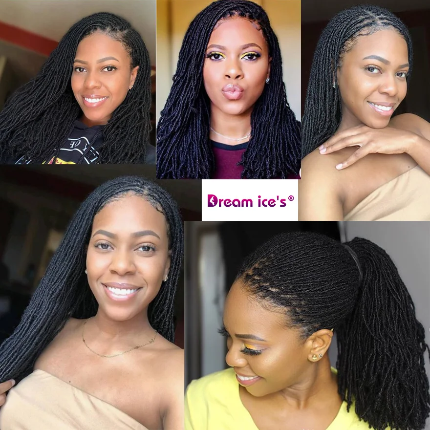 Tranças de Cabelo Sintético para Mulheres Macios Deadlocks Irmã Fechaduras Afro Crochê Locs Hair18 Polegada Preto 1 Apliques e perucas