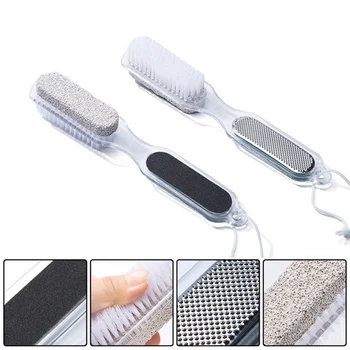 

Wood Handle Pumice Stone Foot Brush Scrubber Feet Exfoliating Dead Skin Remover Natural Bristle Massage Brush