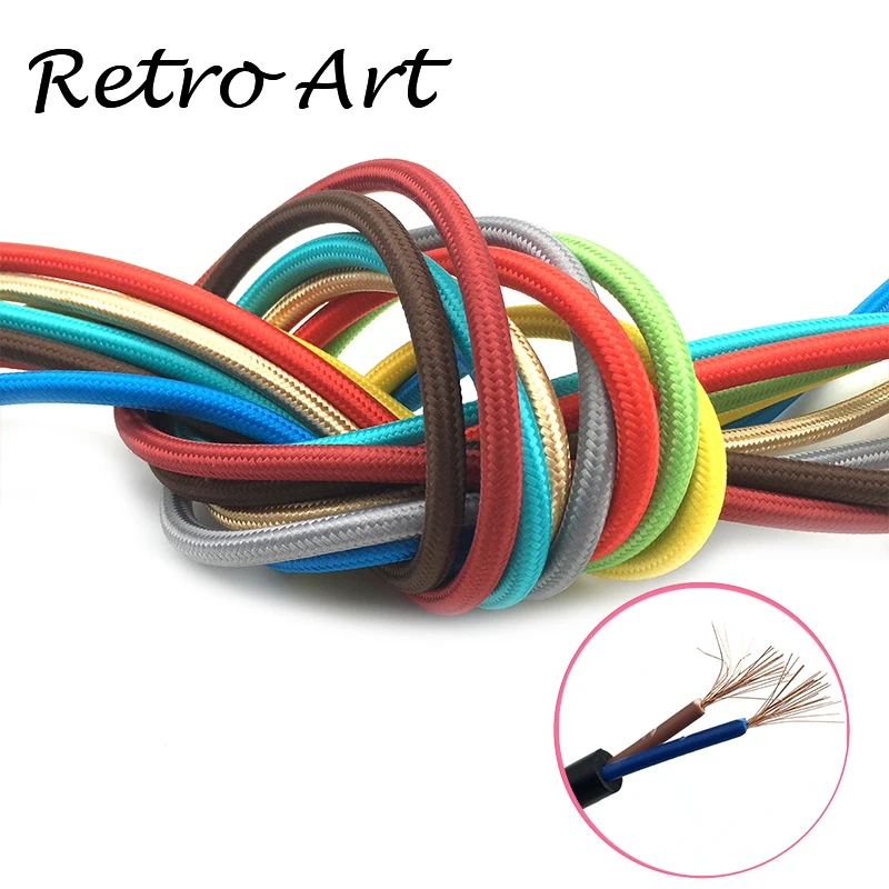  5M/lot vintage fabric lamp cord decorative textile braided cable electric wire - 4000066120037
