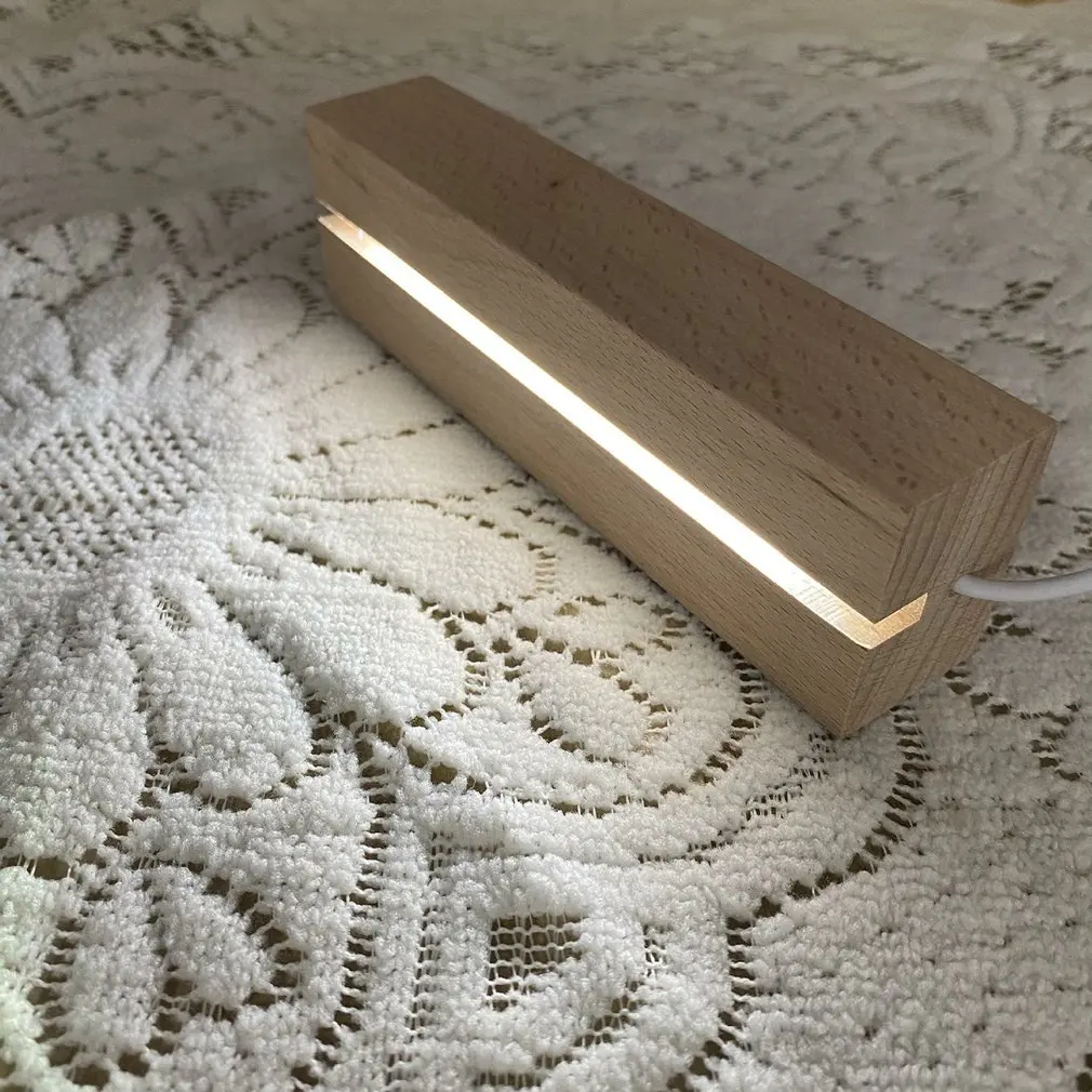Wooden Led Lamp Base Beech Strip USB Cable Switch Night Light 3D Led Night Lamp Base Long Acrylic DIY Wooden 150mm